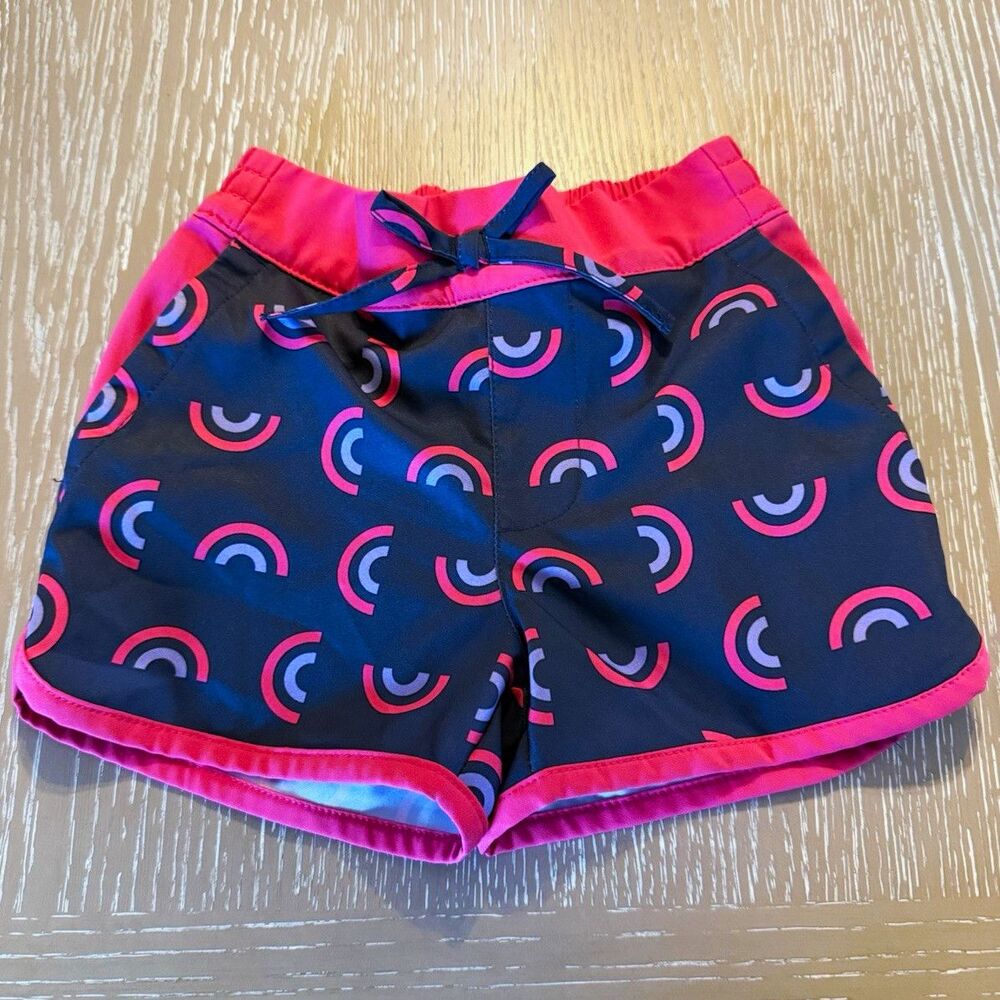 Columbia Girls 2T Swim Shorts Navy/Pink Rainbow Drawstring Lined Polyester